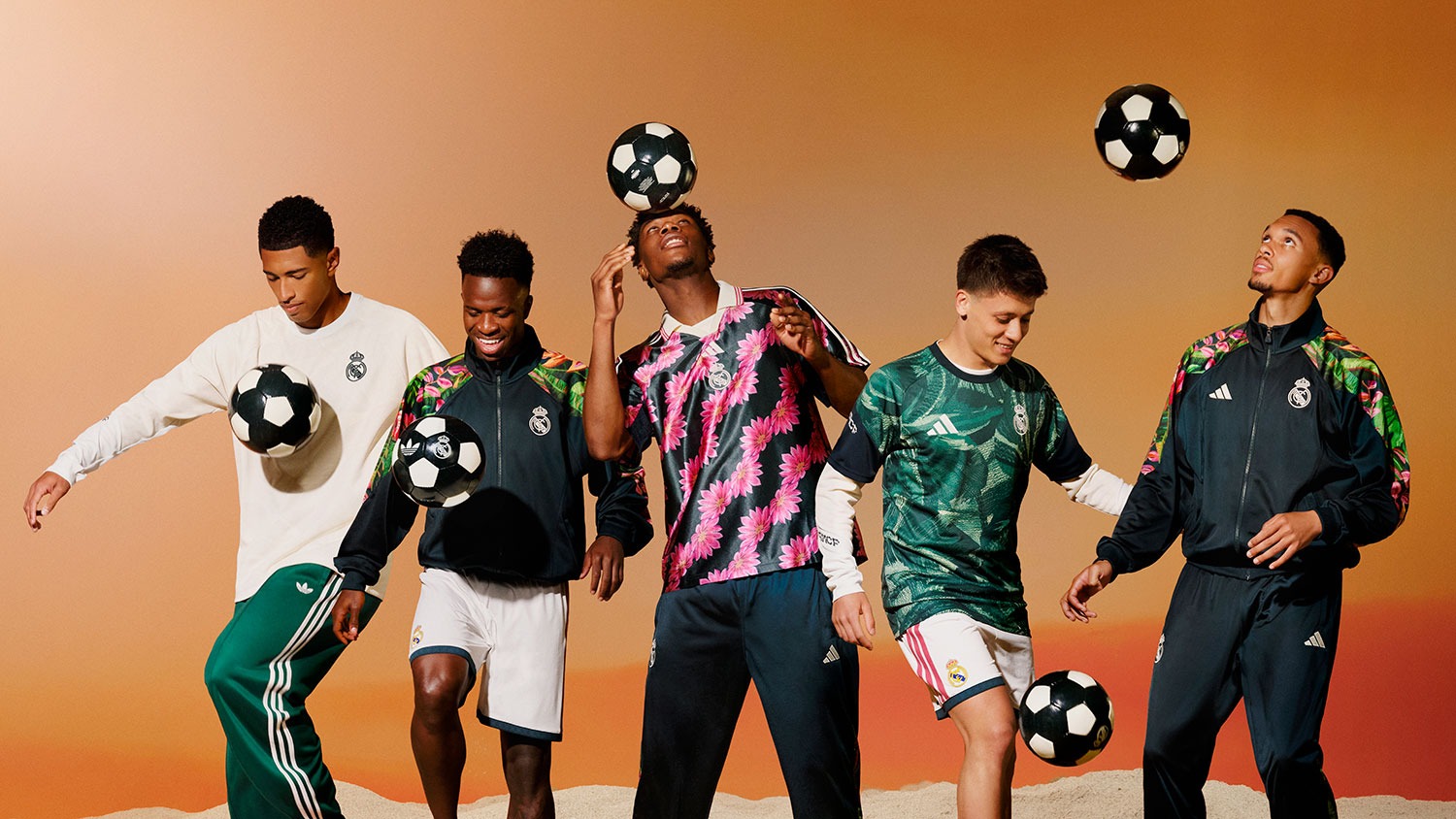 Bellingham, Vinícius Júnior, Alexander-Arnold e outros jogadores do Real Madrid fazem embaixadinhas na areia vestindo a coleção FARM Rio